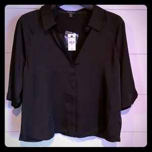 Black crop collar button up